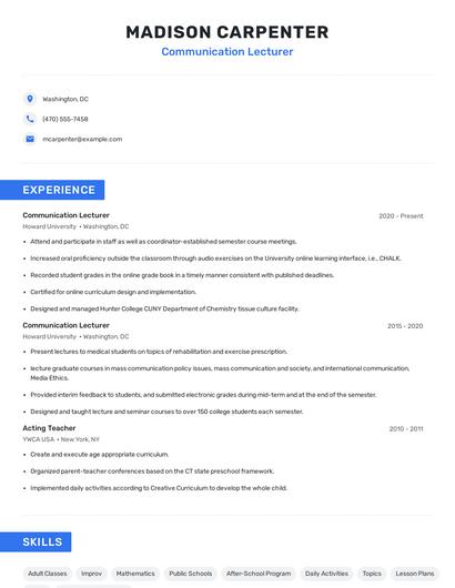 Communication Lecturer Resume