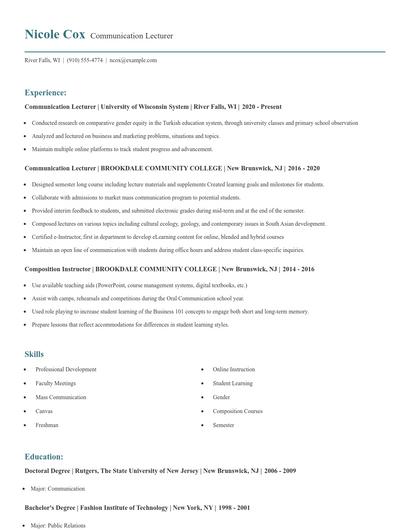 Communication Lecturer Resume