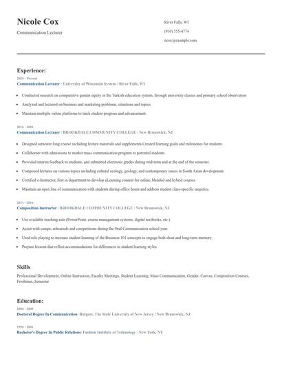 Communication Lecturer Resume