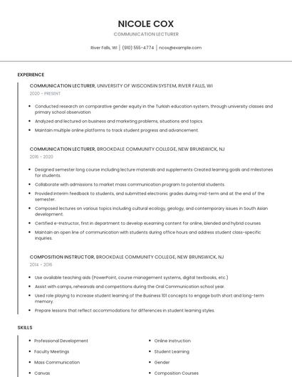 Communication Lecturer Resume