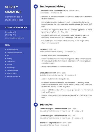 Communication Studies Professor Resume
