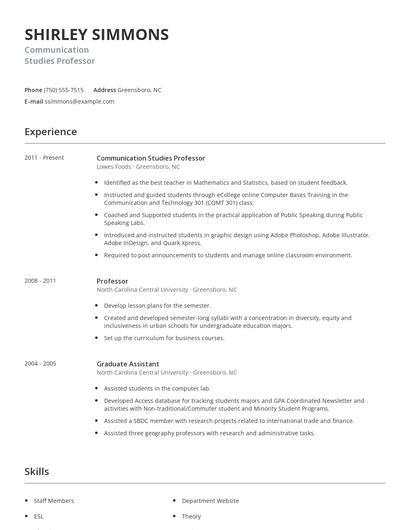 Communication Studies Professor Resume