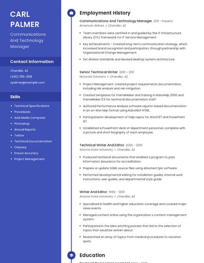 Communications And Technology Manager Resume