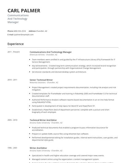 Communications And Technology Manager Resume