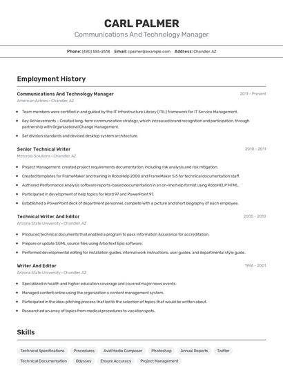 Communications And Technology Manager Resume