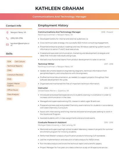 Communications And Technology Manager Resume