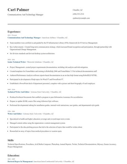 Communications And Technology Manager Resume