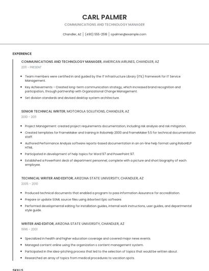 Communications And Technology Manager Resume