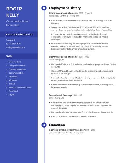 Communications Internship Resume