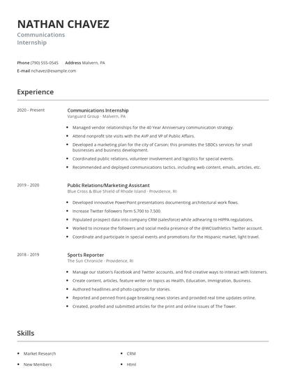 Communications Internship Resume