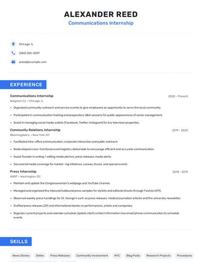 Communications Internship Resume