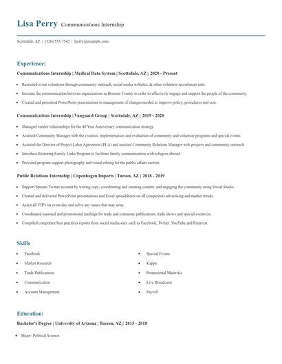 Communications Internship Resume