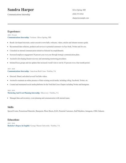 Communications Internship Resume