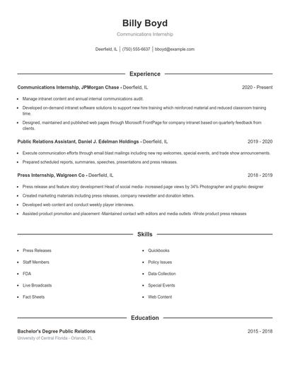 Communications Internship Resume