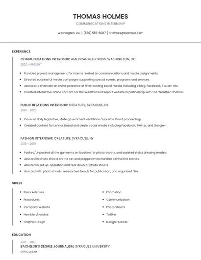 Communications Internship Resume