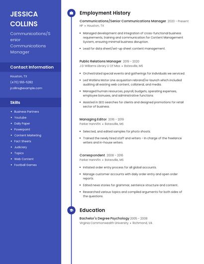 Communications/Senior Communications Manager Resume