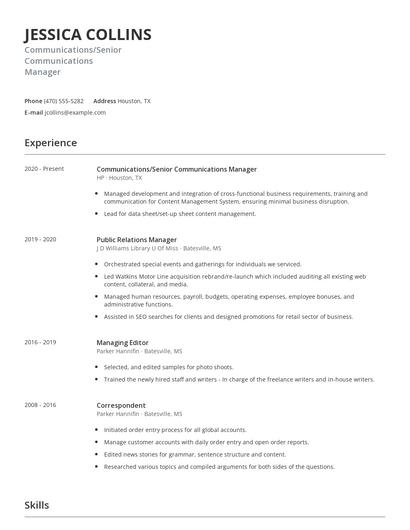 Communications/Senior Communications Manager Resume