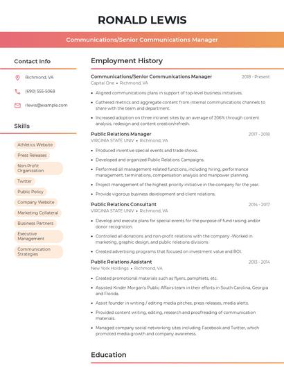 Communications/Senior Communications Manager Resume
