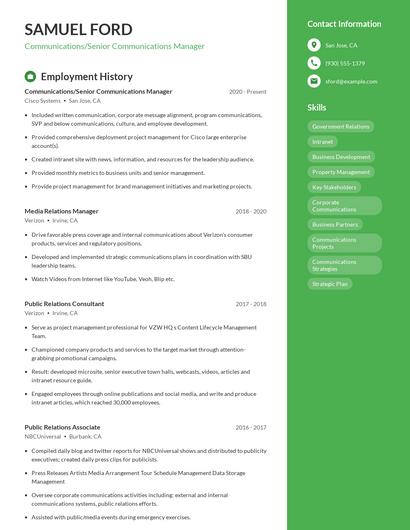 Communications/Senior Communications Manager Resume