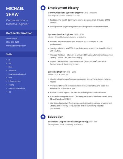 Communications Systems Engineer Resume
