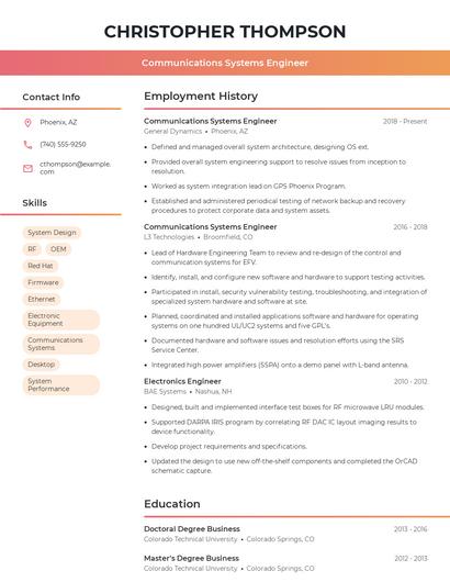 Communications Systems Engineer Resume
