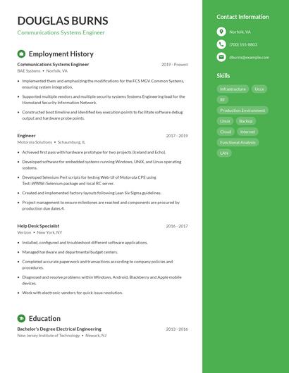 Communications Systems Engineer Resume
