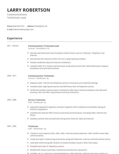 Communications Technician Lead Resume