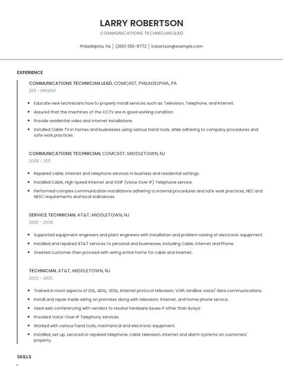 Communications Technician Lead Resume