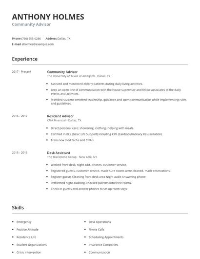 Community Advisor Resume