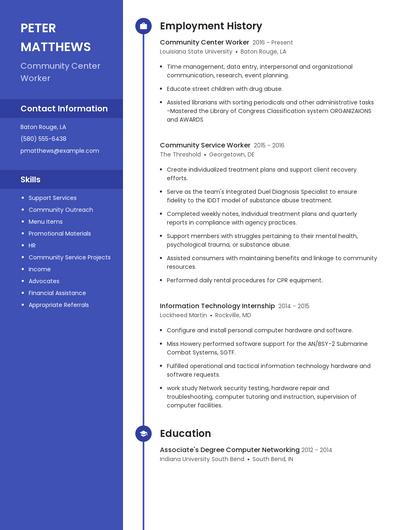 Community Center Worker Resume