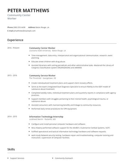 Community Center Worker Resume