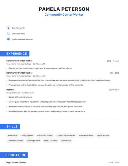Community Center Worker Resume