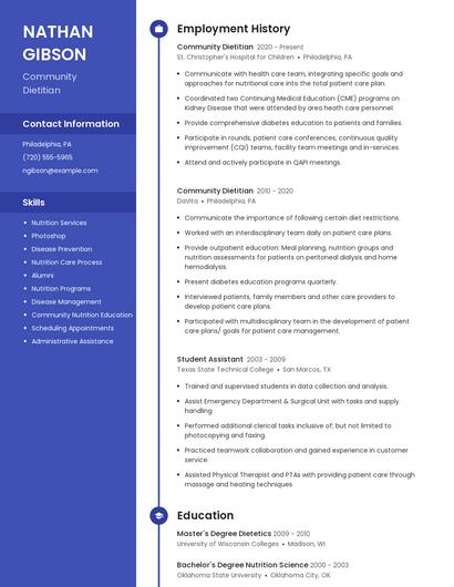 Community Dietitian Resume