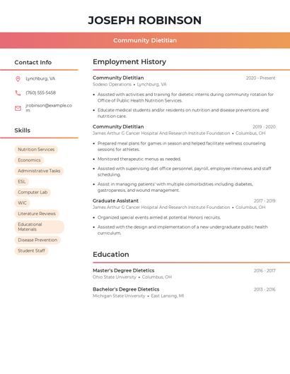Community Dietitian Resume