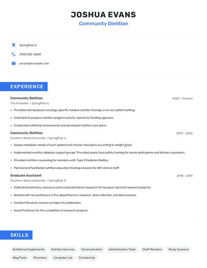 Community Dietitian Resume