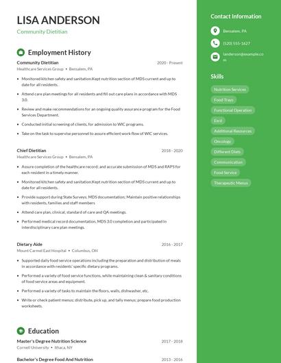 Community Dietitian Resume