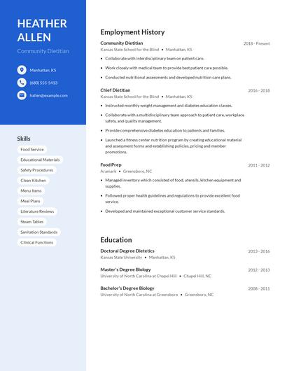 Community Dietitian Resume