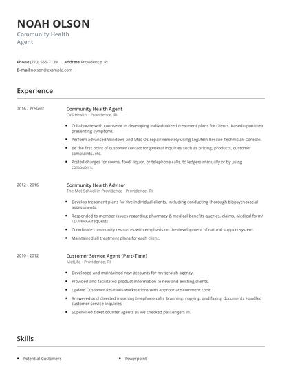 Community Health Agent Resume