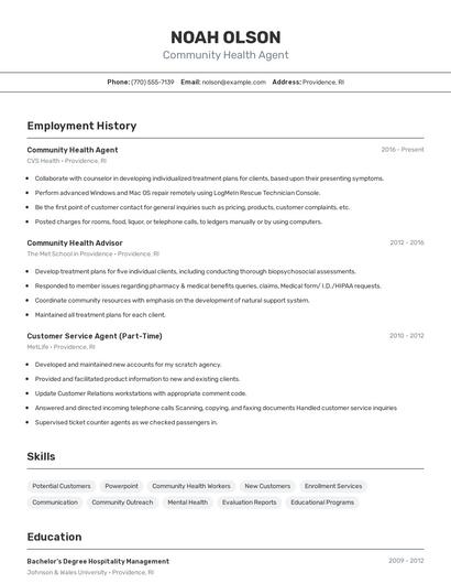 Community Health Agent Resume