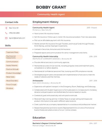 Community Health Agent Resume
