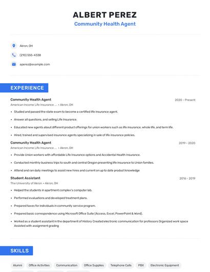 Community Health Agent Resume