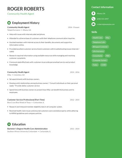 Community Health Agent Resume