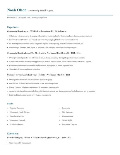Community Health Agent Resume