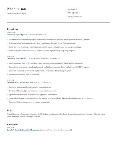 Community Health Agent Resume
