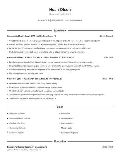 Community Health Agent Resume