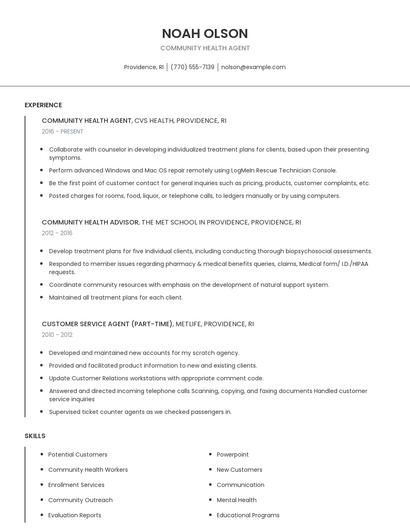 Community Health Agent Resume