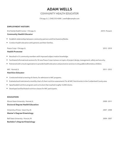Community Health Educator Resume