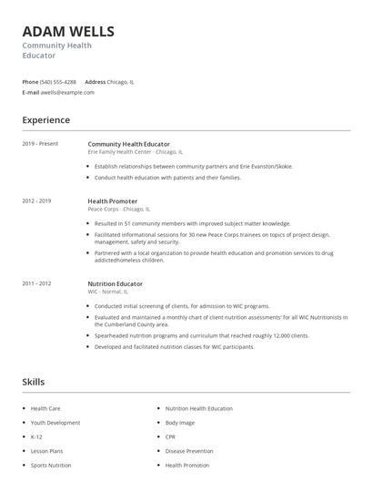 Community Health Educator Resume