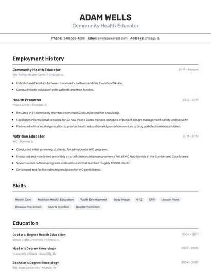 Community Health Educator Resume