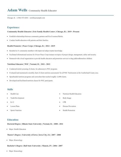 Community Health Educator Resume